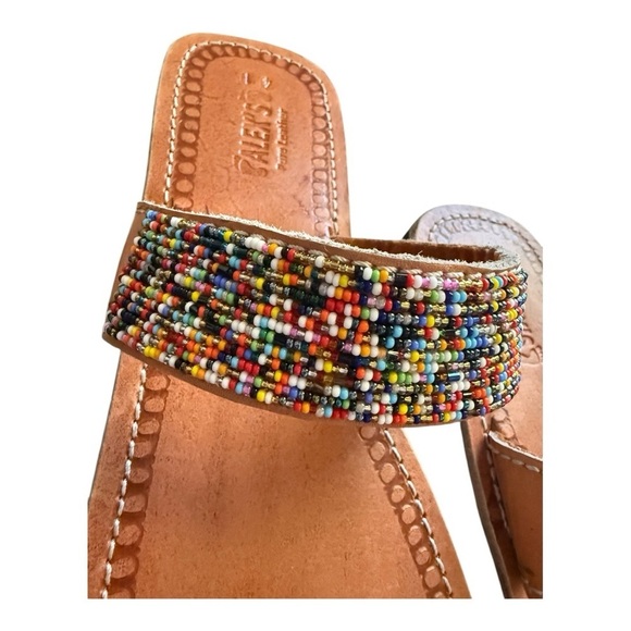 Alex’s Pure Genuine Leather Beaded Multi Color Handmade Thong Sandals- Coachella - Picture 3 of 14